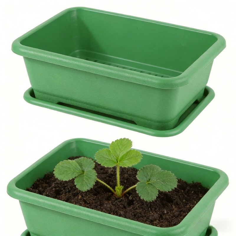 Jardinière de balcon verte 38 cm avec soucoupes - Lot de 3