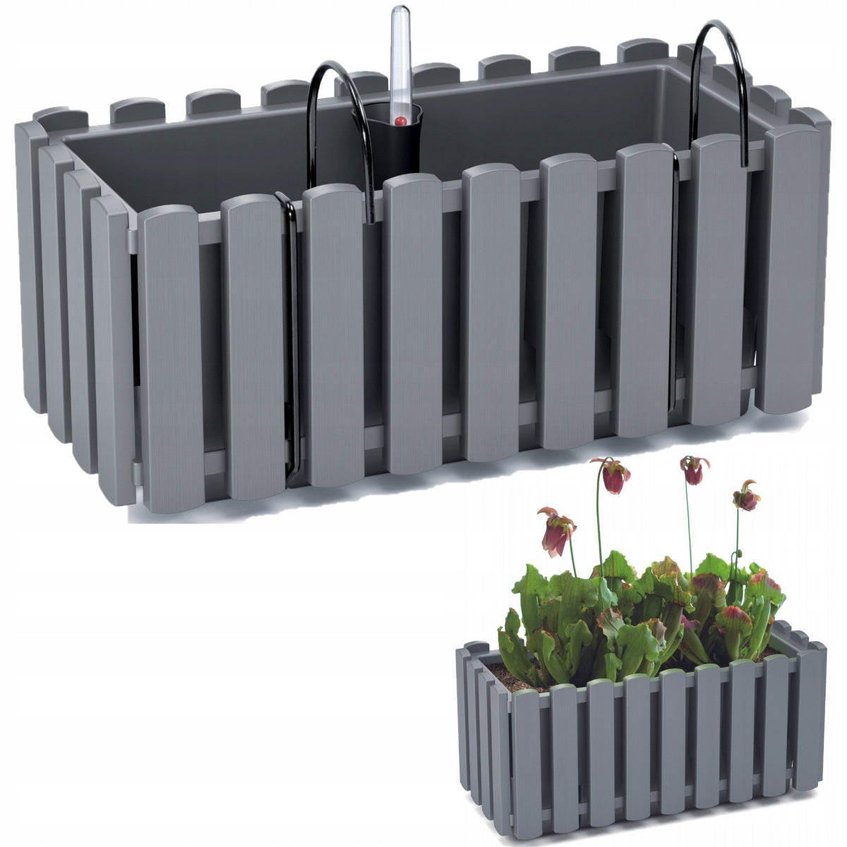 Jardinière de balustrade grise 38 cm à réserve d'eau intégrée