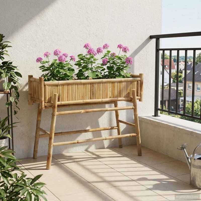 Jardinière en bambou 100 cm sur pieds croisés pour terrasse