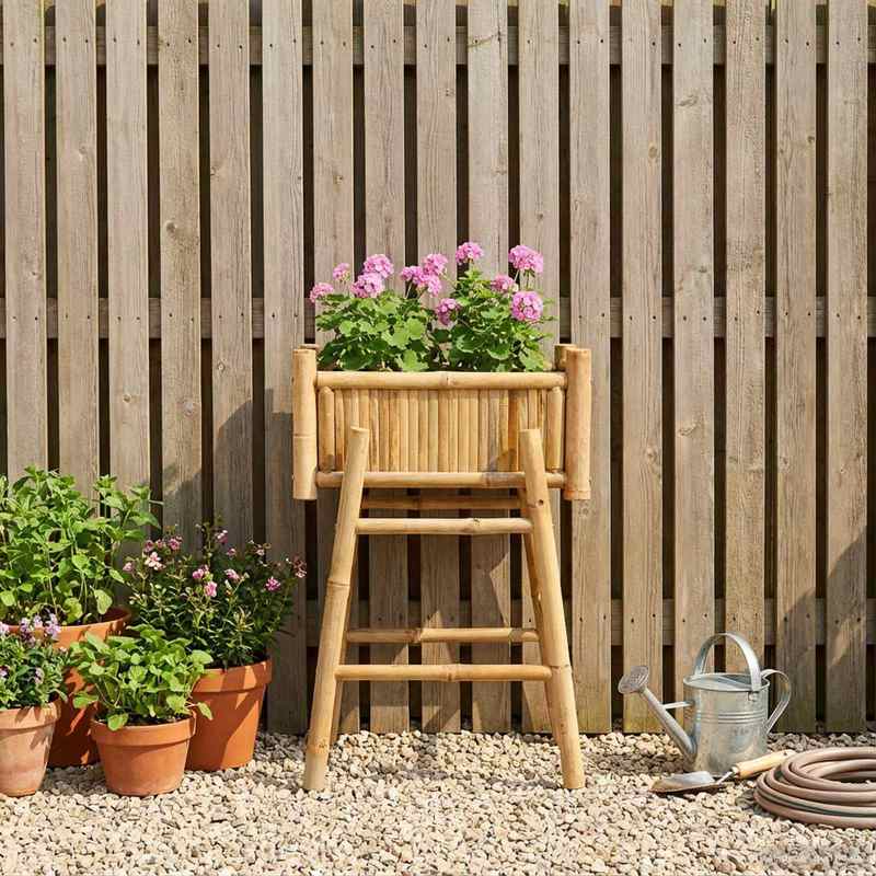 Jardinière en bambou naturel sur pied 50 cm pour petit balcon