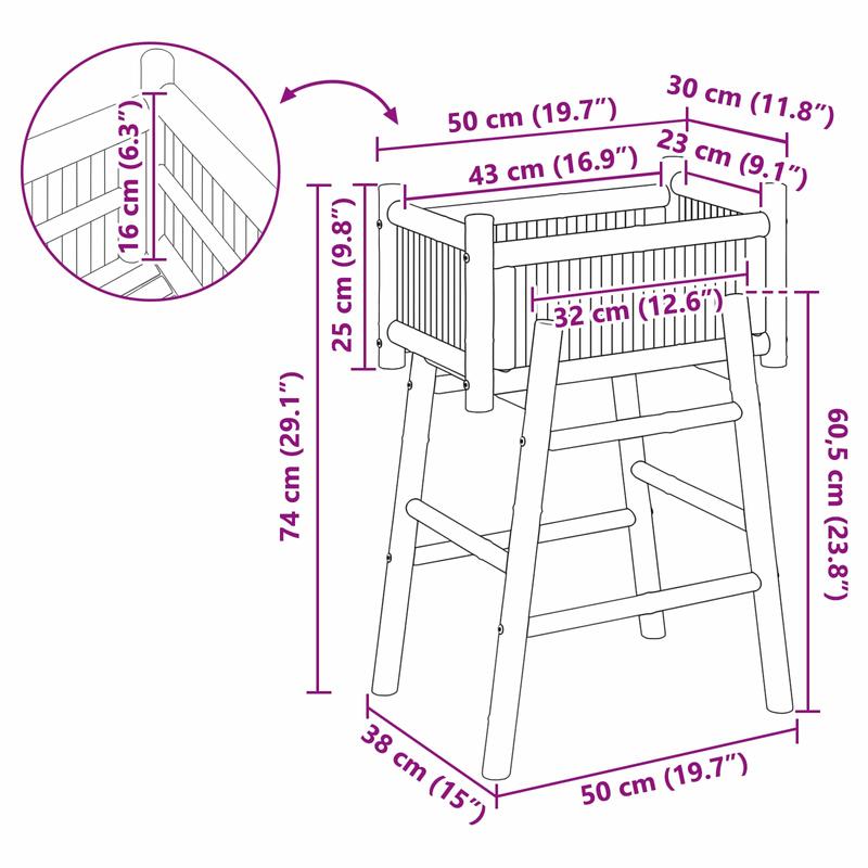 Jardinière en bambou naturel sur pied 50 cm pour petit balcon
