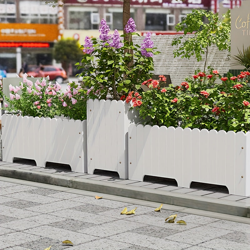 Jardinière blanche en bois style barrière avec trou de drainage