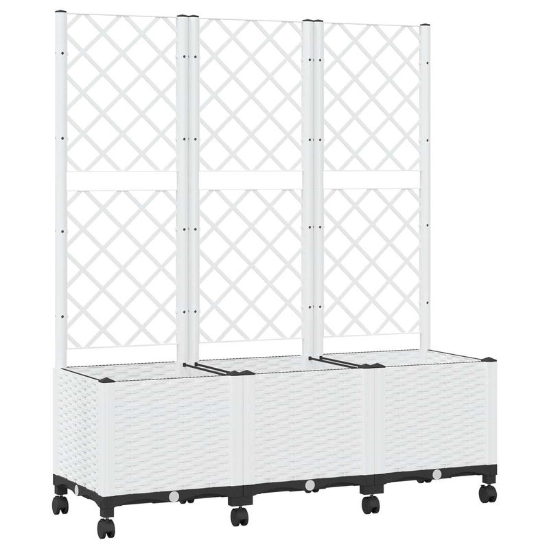 Jardinière blanche à roulettes avec treillis pour balcon