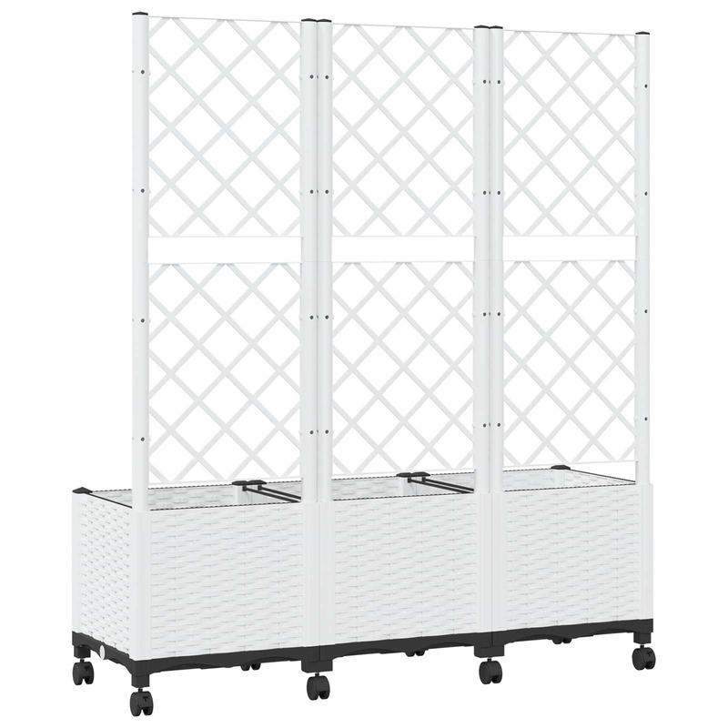 Jardinière blanche à roulettes avec treillis pour balcon