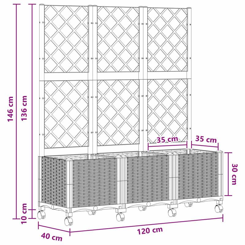 Jardinière blanche à roulettes avec treillis pour balcon
