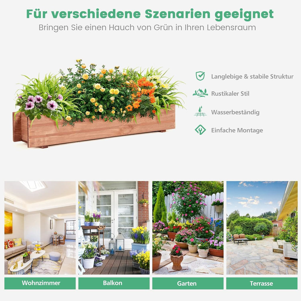 Jardinière en bois 92x18x16 cm — balcon et rebord de fenêtre