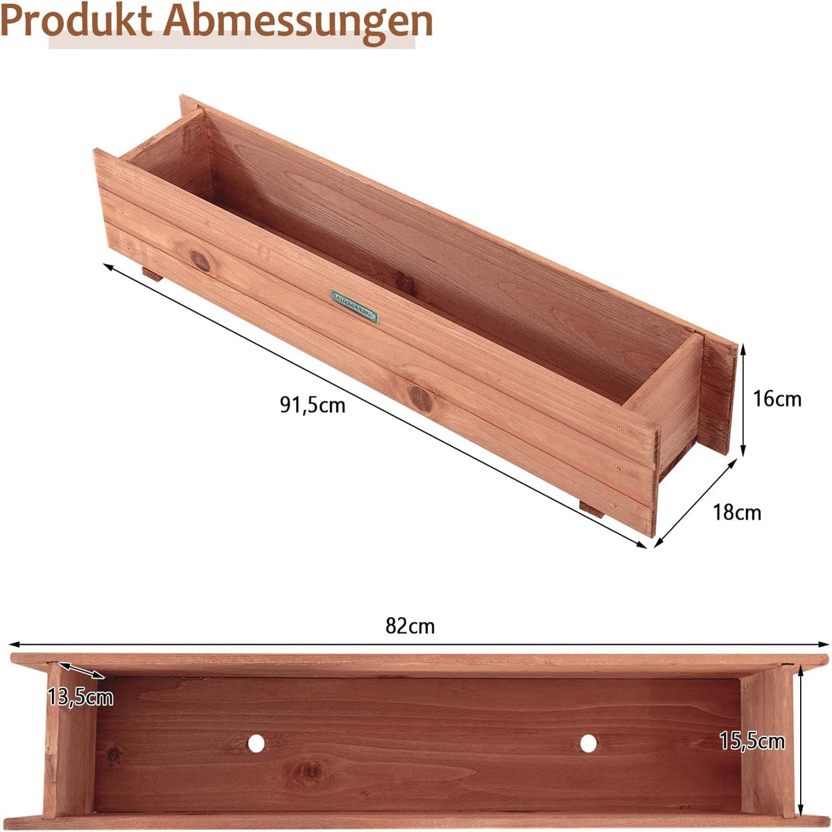 Jardinière en bois 92x18x16 cm — balcon et rebord de fenêtre