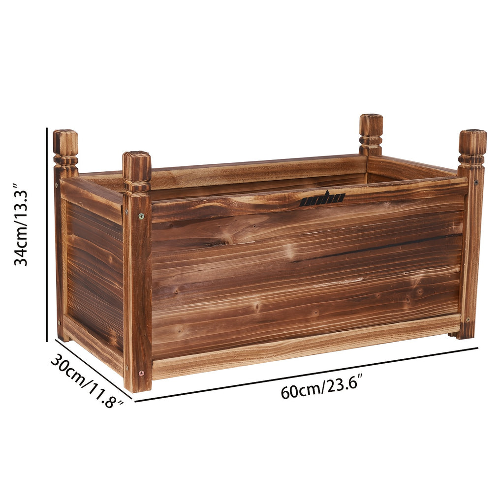 Jardinière en bois brûlé 60x30x34 cm — bac à fleurs et légumes