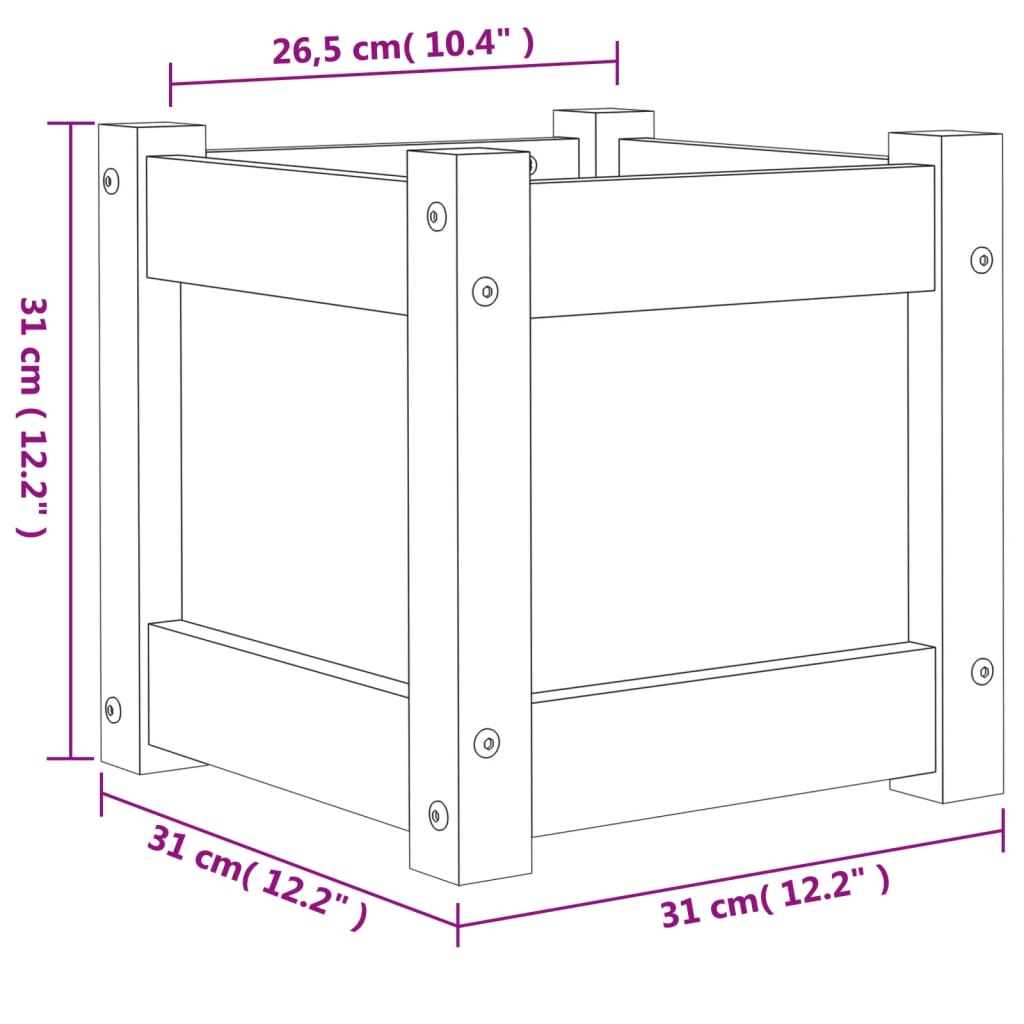 Jardinière carrée en bois 31 cm d'extérieur — Lot de 2 bacs