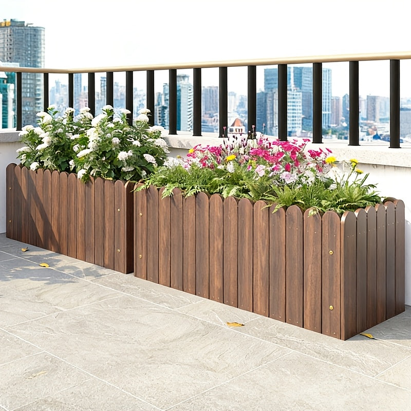 Jardinière en bois rectangulaire à lattes pour balcon et terrasse