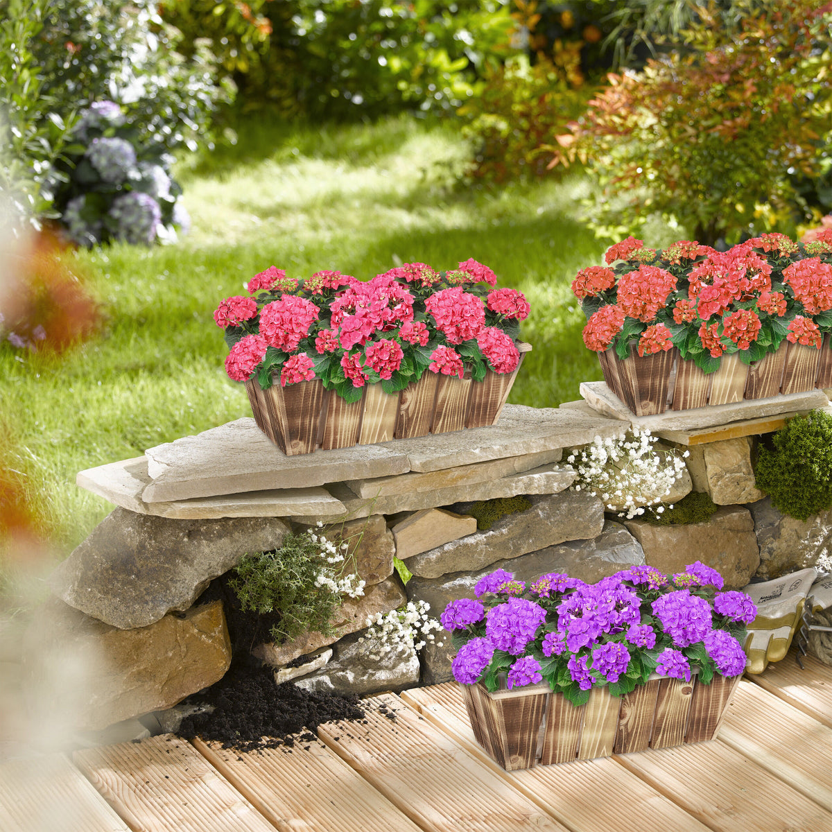 Jardinière en bois lot de 3 bacs à fleurs rectangulaires