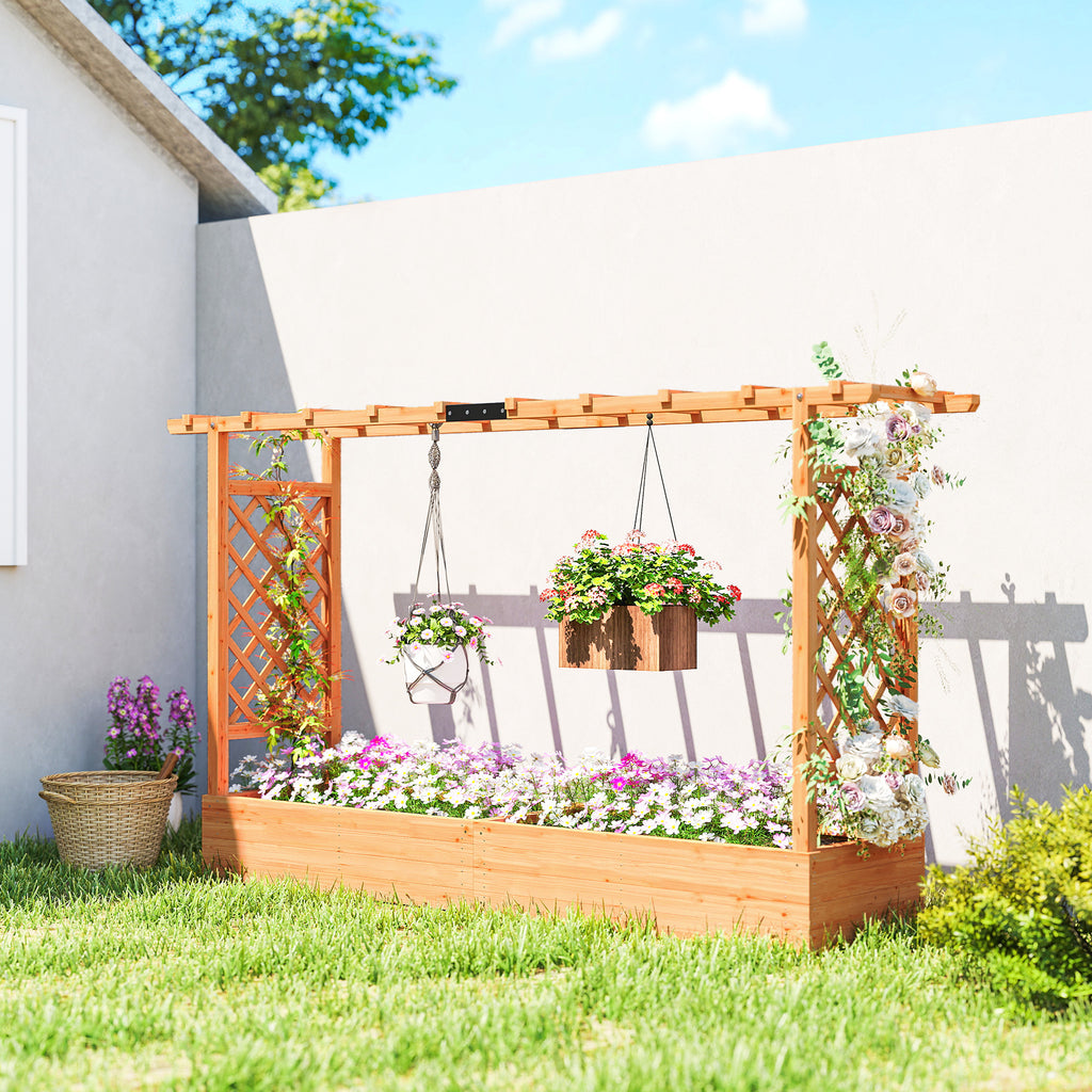 Jardinière en bois massif 200x44x114 cm avec treillis et toit