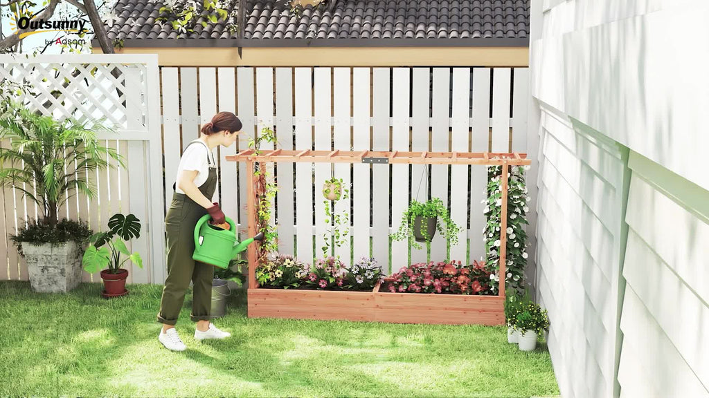 Jardinière en bois massif 200x44x114 cm avec treillis et toit