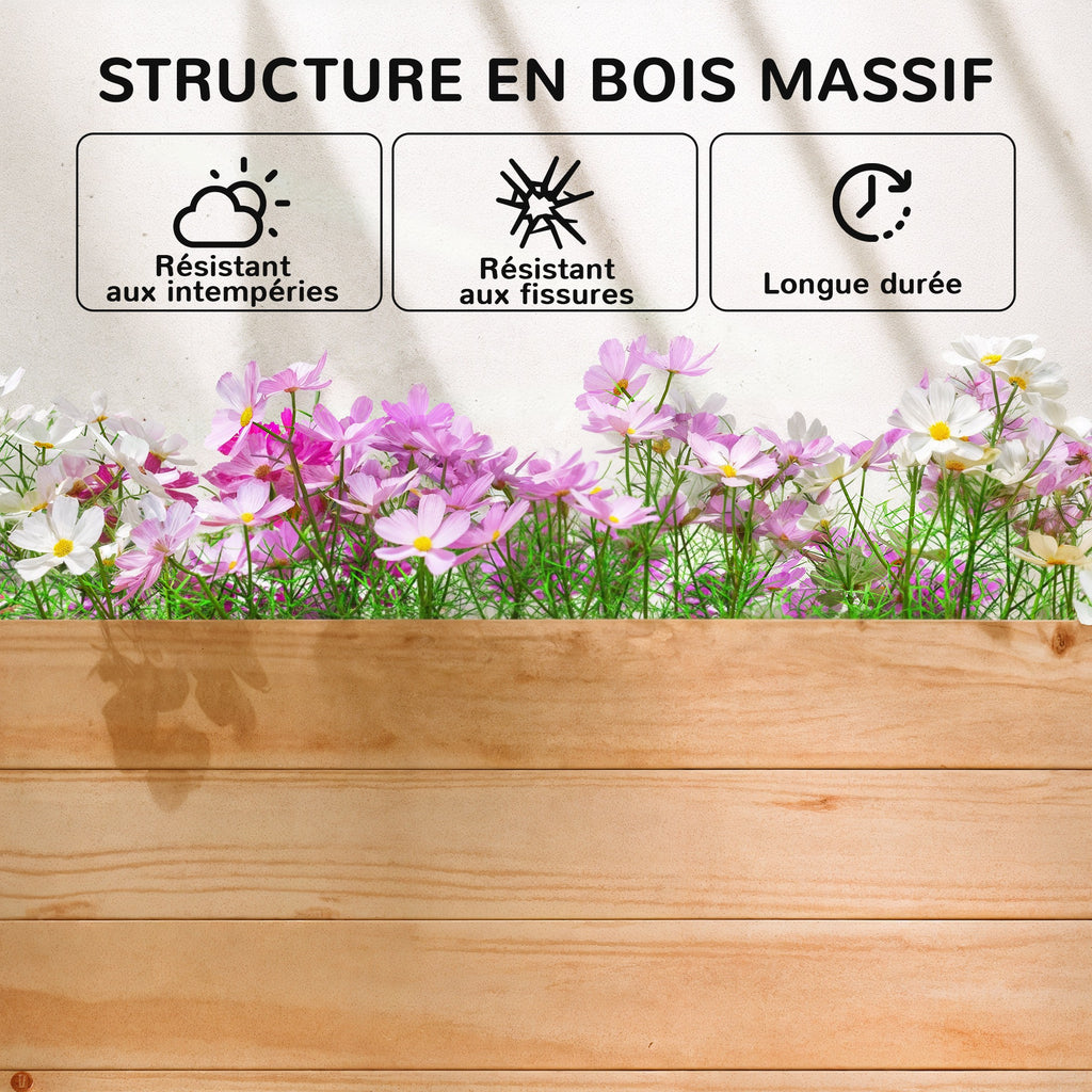 Jardinière en bois massif 200x44x114 cm avec treillis et toit