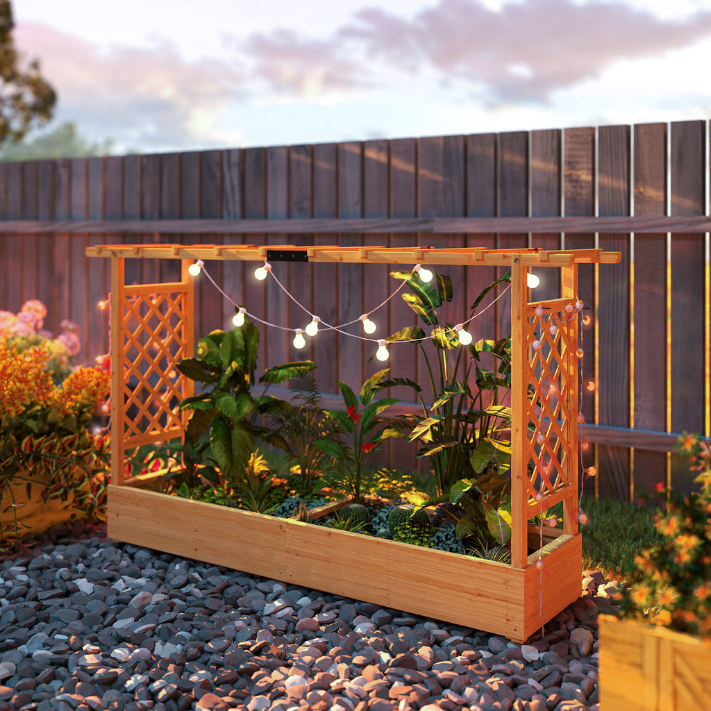 Jardinière en bois massif 200x44x114 cm avec treillis et toit