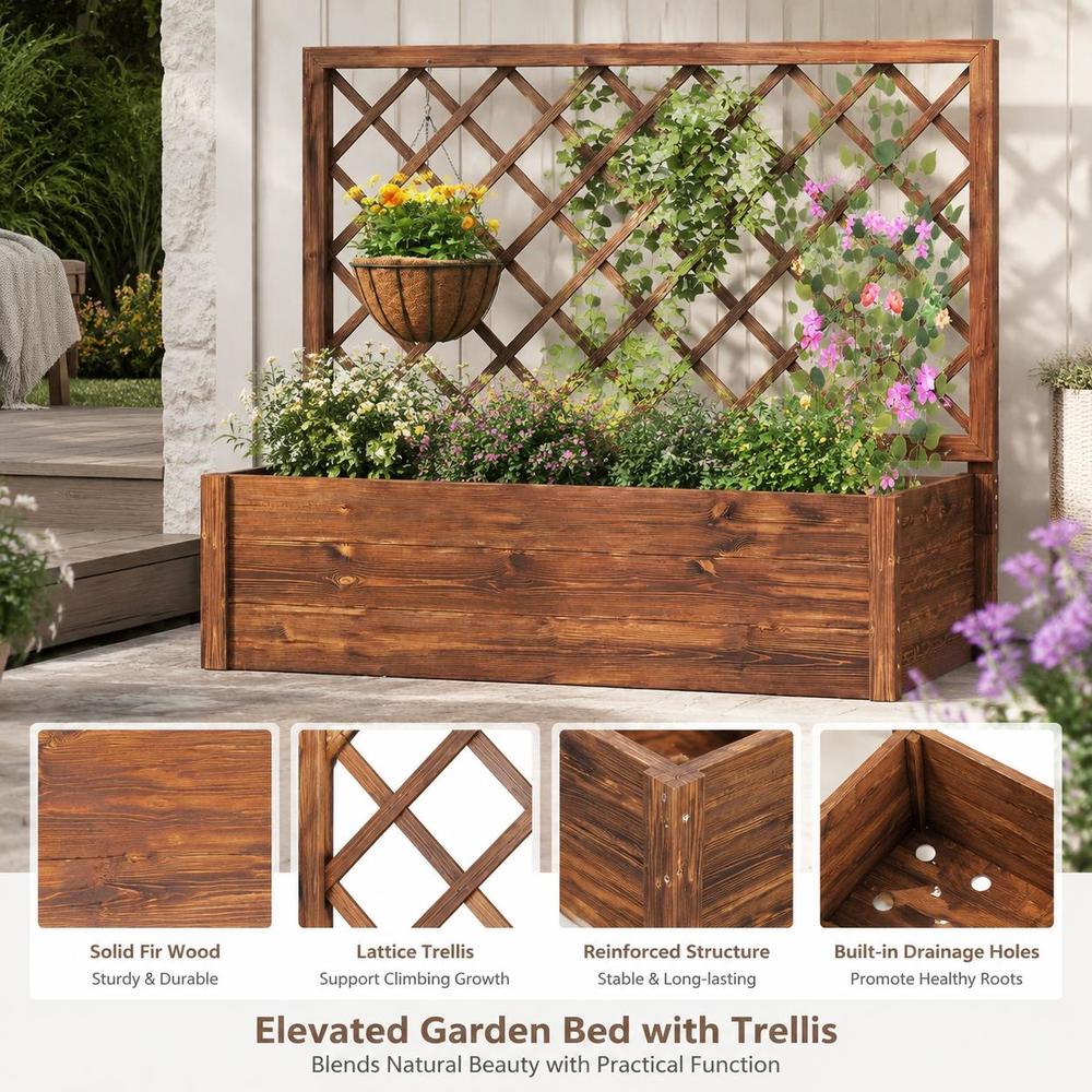 Jardinière en bois massif avec treillis et trous de drainage