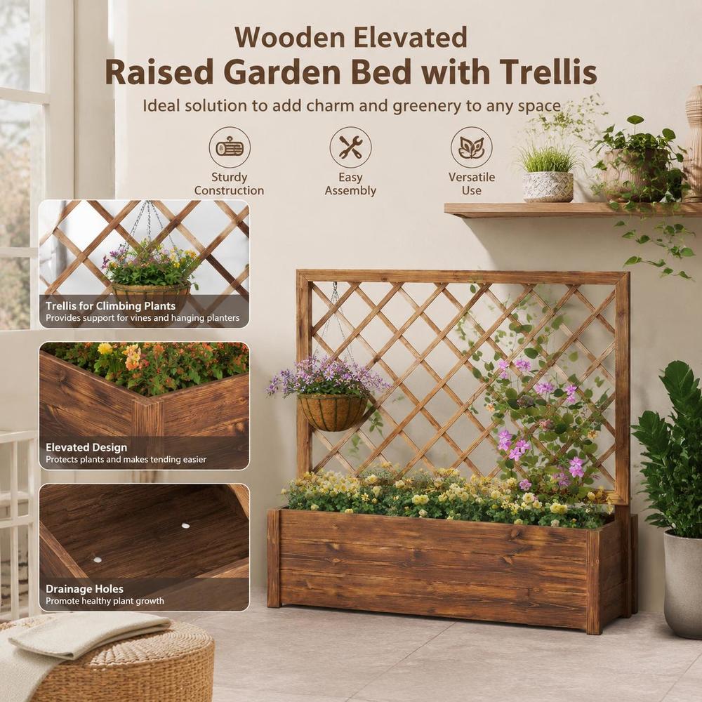 Jardinière en bois massif avec treillis et trous de drainage