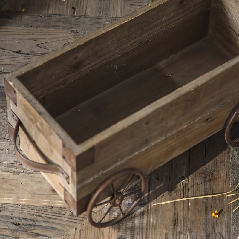Jardinière en bois sur roulettes 48 cm — chariot rustique