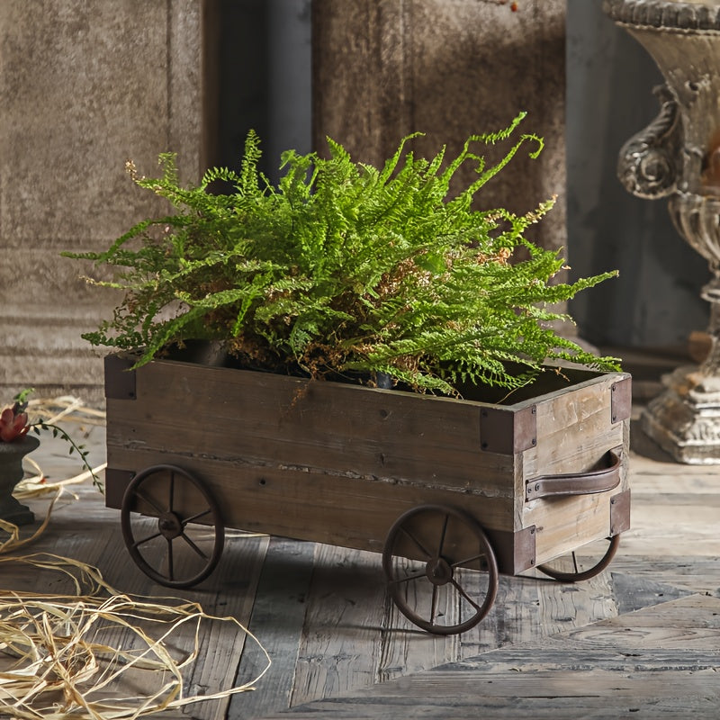Jardinière en bois sur roulettes 48 cm — chariot rustique