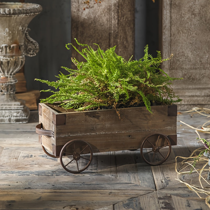 Jardinière en bois sur roulettes 48 cm — chariot rustique