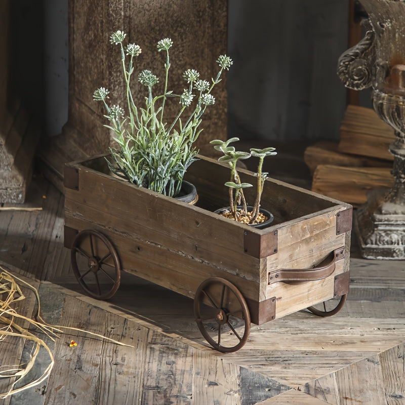 Jardinière en bois sur roulettes 48 cm — chariot rustique