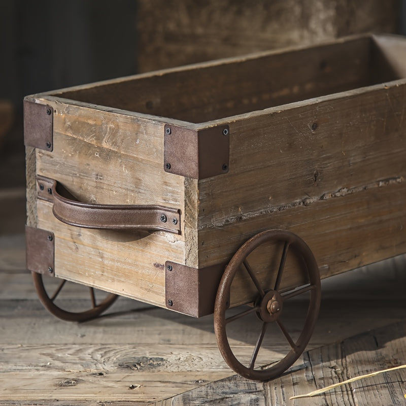 Jardinière en bois sur roulettes 48 cm — chariot rustique