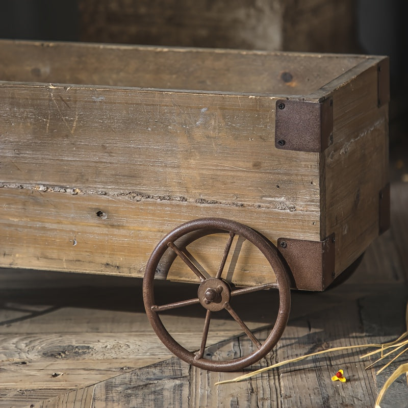 Jardinière en bois sur roulettes 48 cm — chariot rustique