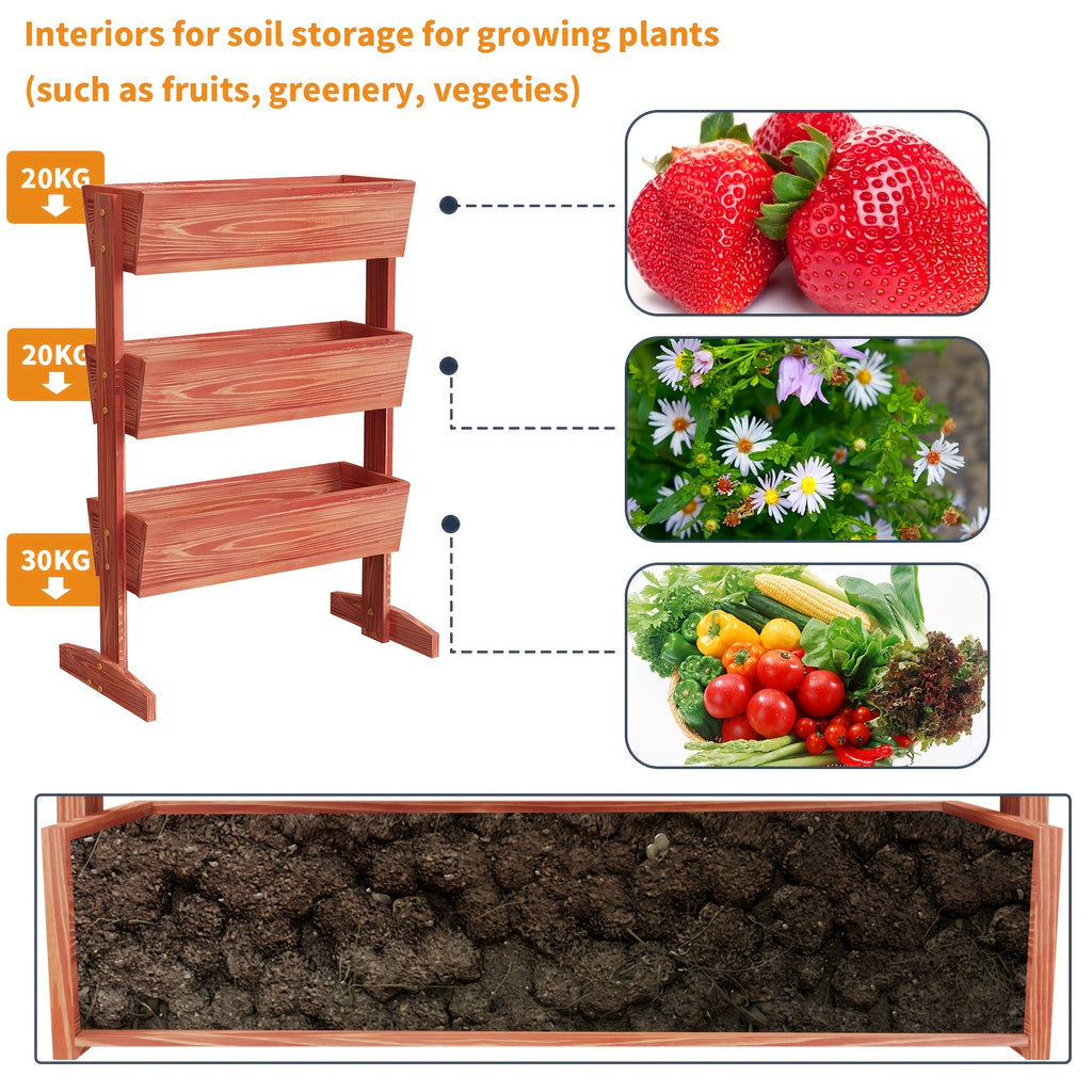 Jardinière en bois sur pied 3 niveaux 69x39x106 cm balcon