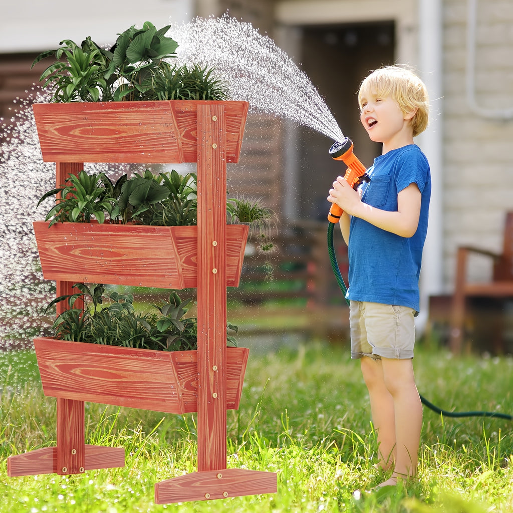 Jardinière en bois sur pied 3 niveaux 69x39x106 cm balcon