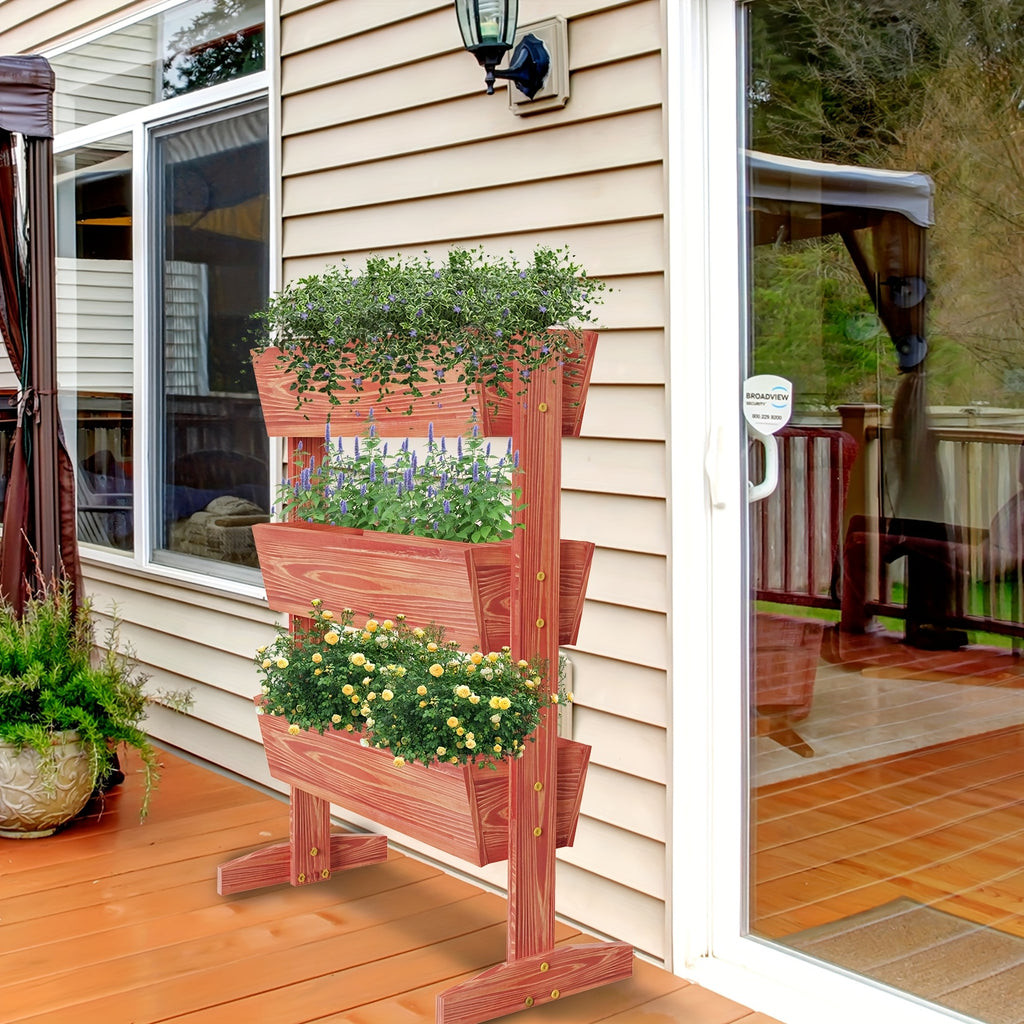 Jardinière en bois sur pied 3 niveaux 69x39x106 cm balcon
