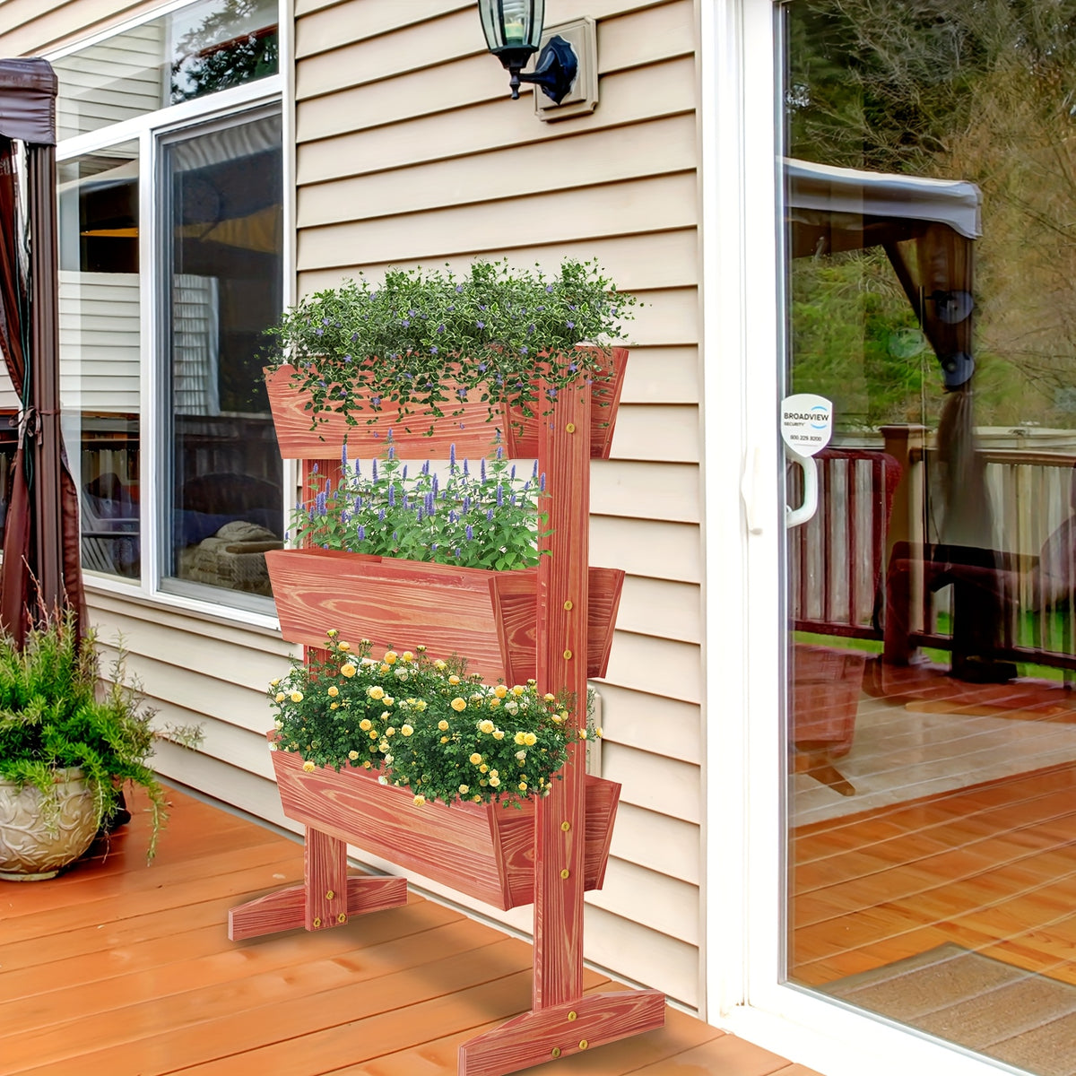 Jardinière en bois sur pied 3 niveaux 69x39x106 cm balcon
