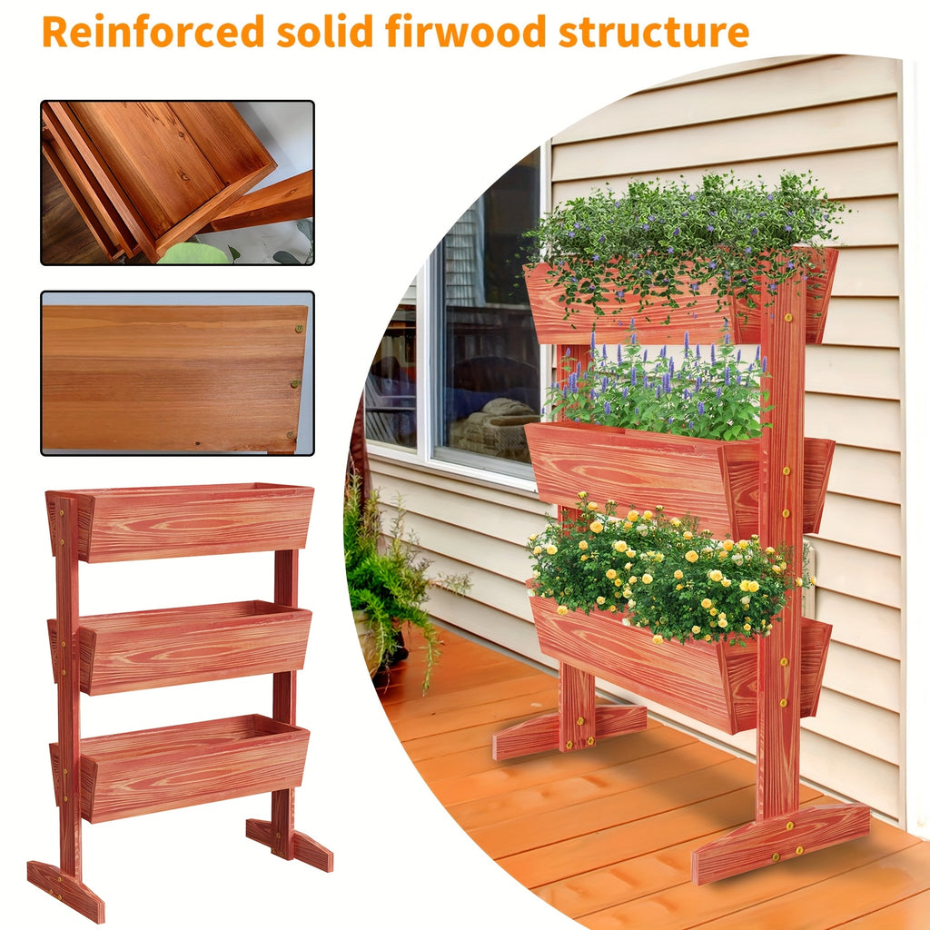 Jardinière en bois sur pied 3 niveaux 69x39x106 cm balcon