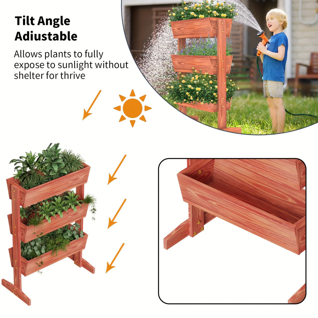 Jardinière en bois sur pied 3 niveaux 69x39x106 cm balcon