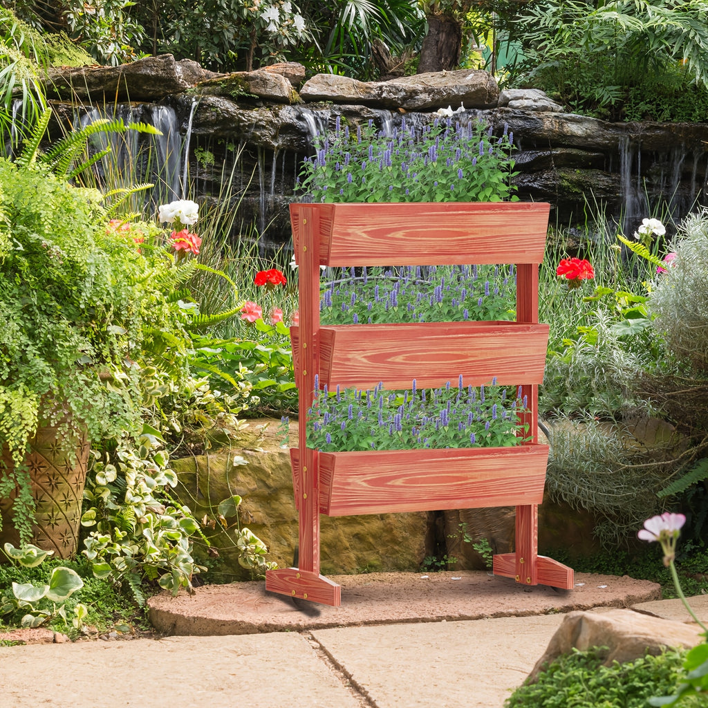 Jardinière en bois sur pied 3 niveaux 69x39x106 cm balcon