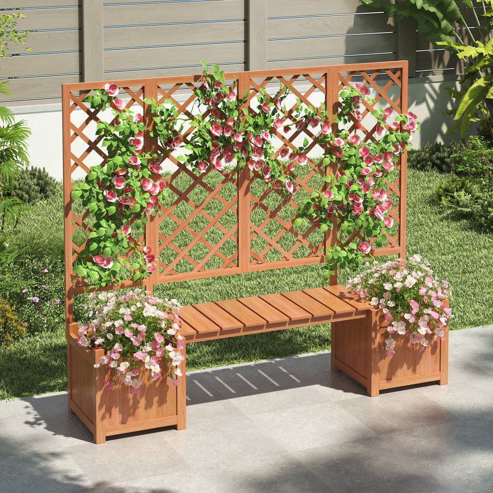 Jardinière en bois avec treillis et banc intégré — 169 cm