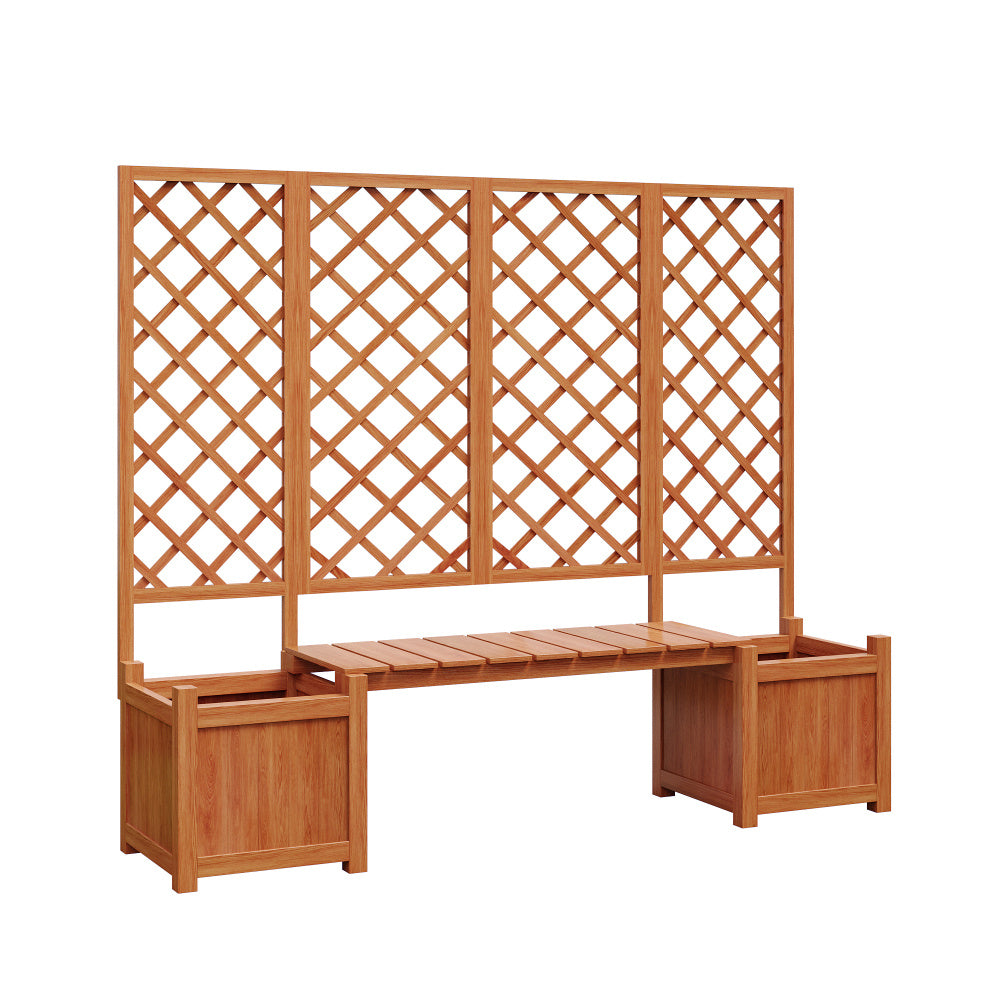 Jardinière en bois avec treillis et banc intégré — 169 cm