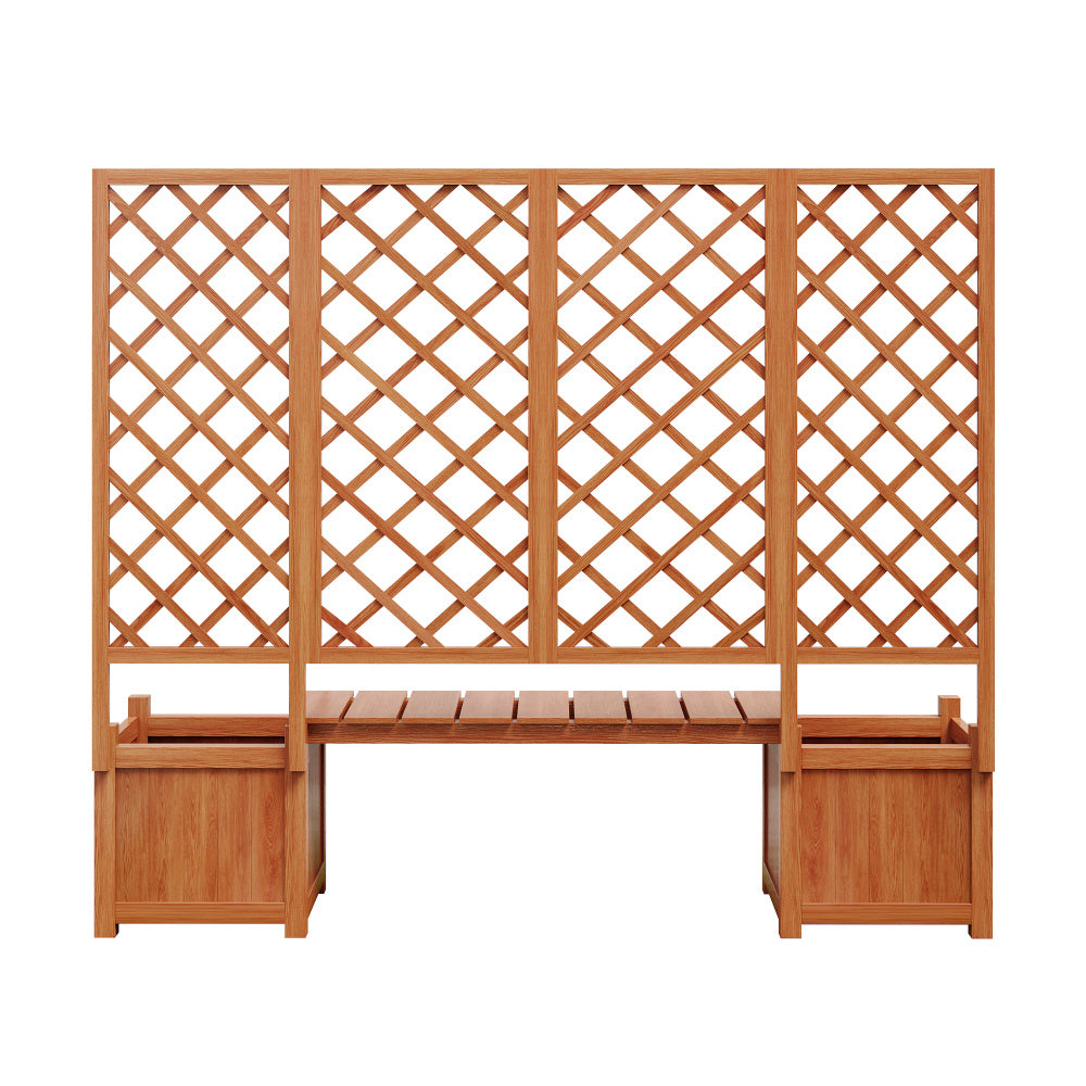 Jardinière en bois avec treillis et banc intégré — 169 cm