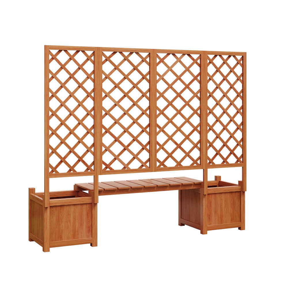 Jardinière en bois avec treillis et banc intégré — 169 cm