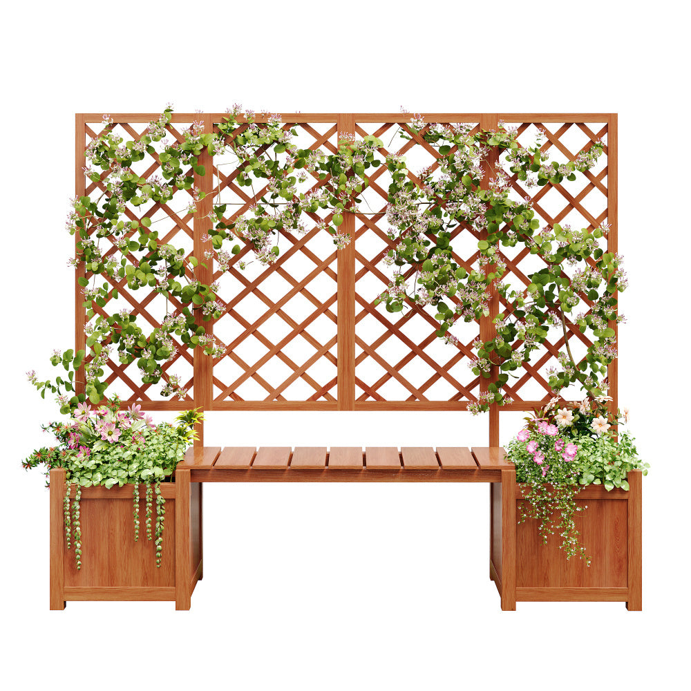 Jardinière en bois avec treillis et banc intégré — 169 cm