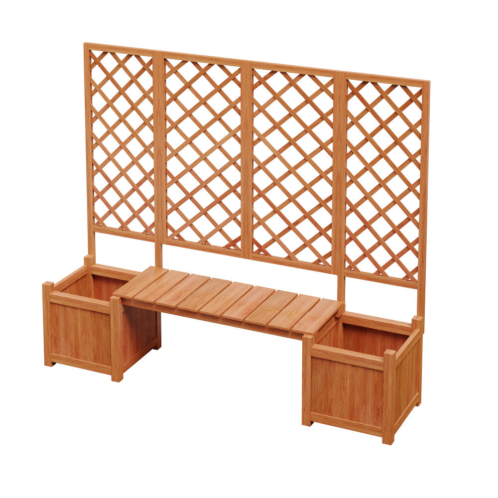 Jardinière en bois avec treillis et banc intégré — 169 cm
