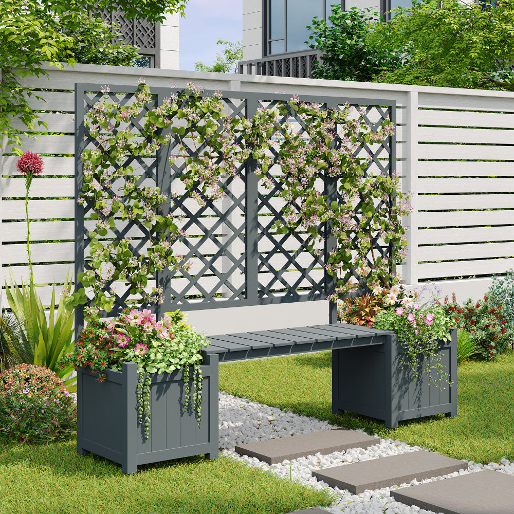 Jardinière en bois avec treillis et banc intégré — 169 cm