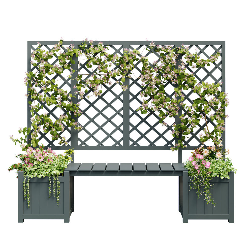 Jardinière en bois avec treillis et banc intégré — 169 cm