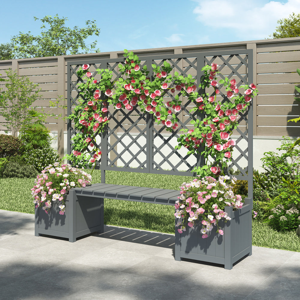 Jardinière en bois avec treillis et banc intégré — 169 cm