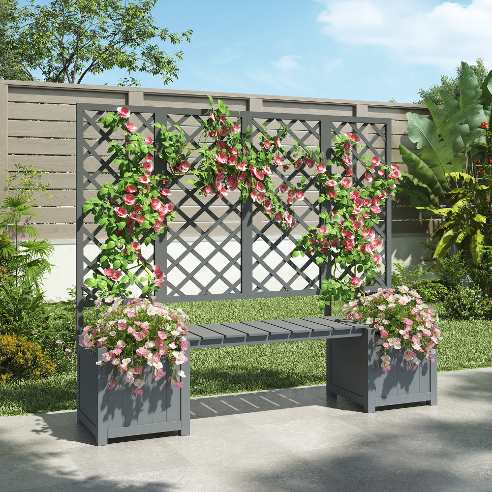 Jardinière en bois avec treillis et banc intégré — 169 cm
