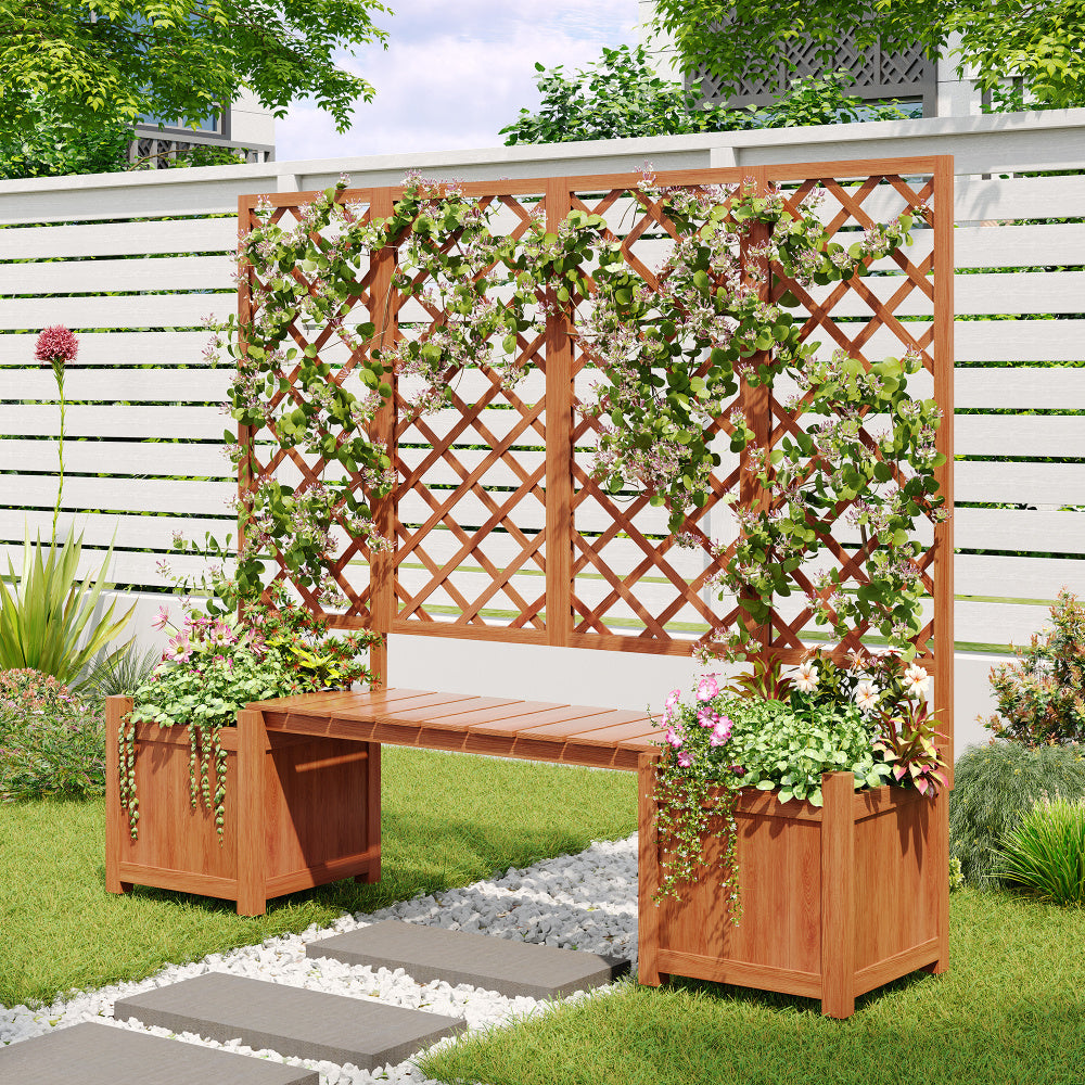 Jardinière en bois avec treillis et banc intégré — 169 cm