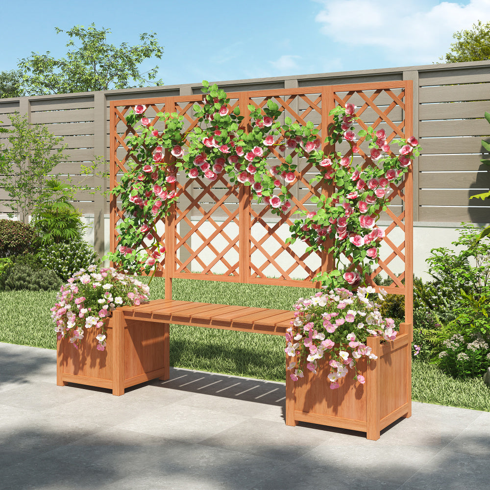 Jardinière en bois avec treillis et banc intégré — 169 cm