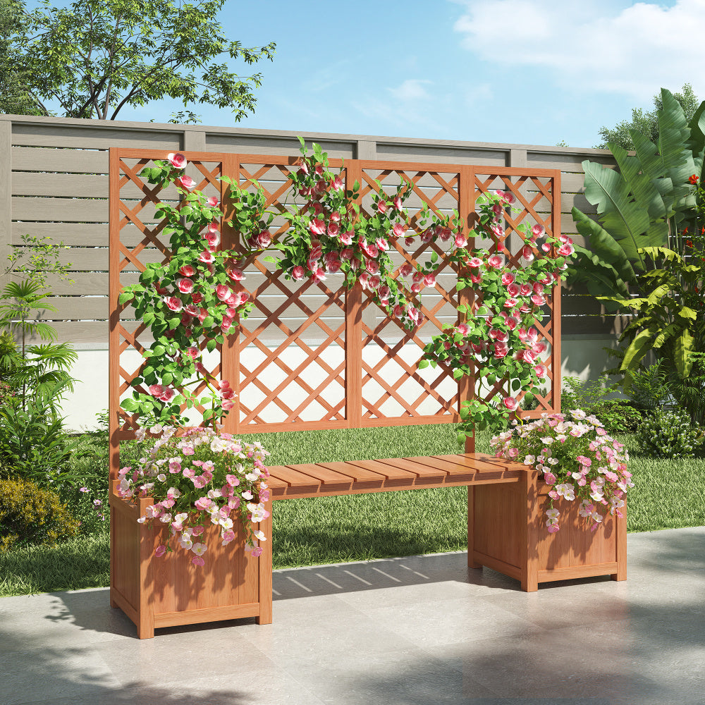 Jardinière en bois avec treillis et banc intégré — 169 cm