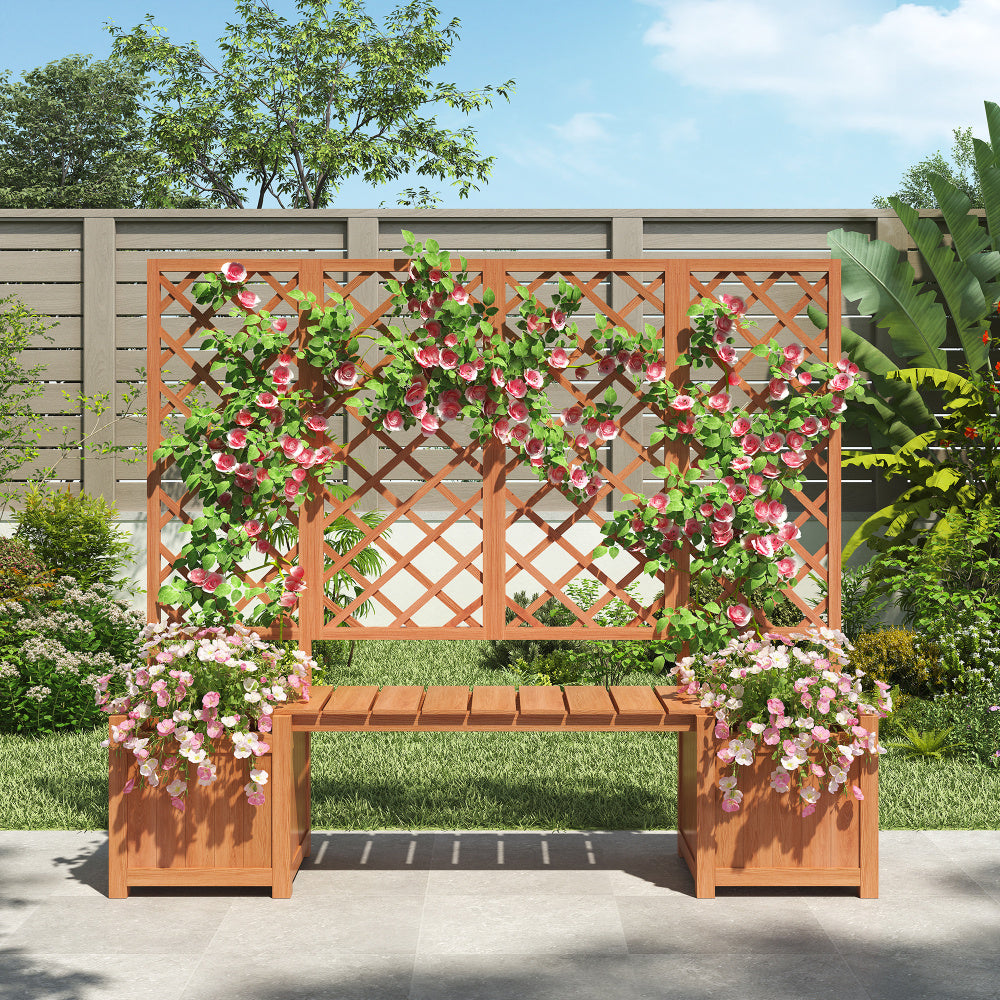 Jardinière en bois avec treillis et banc intégré — 169 cm