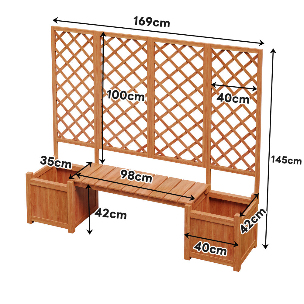 Jardinière en bois avec treillis et banc intégré — 169 cm