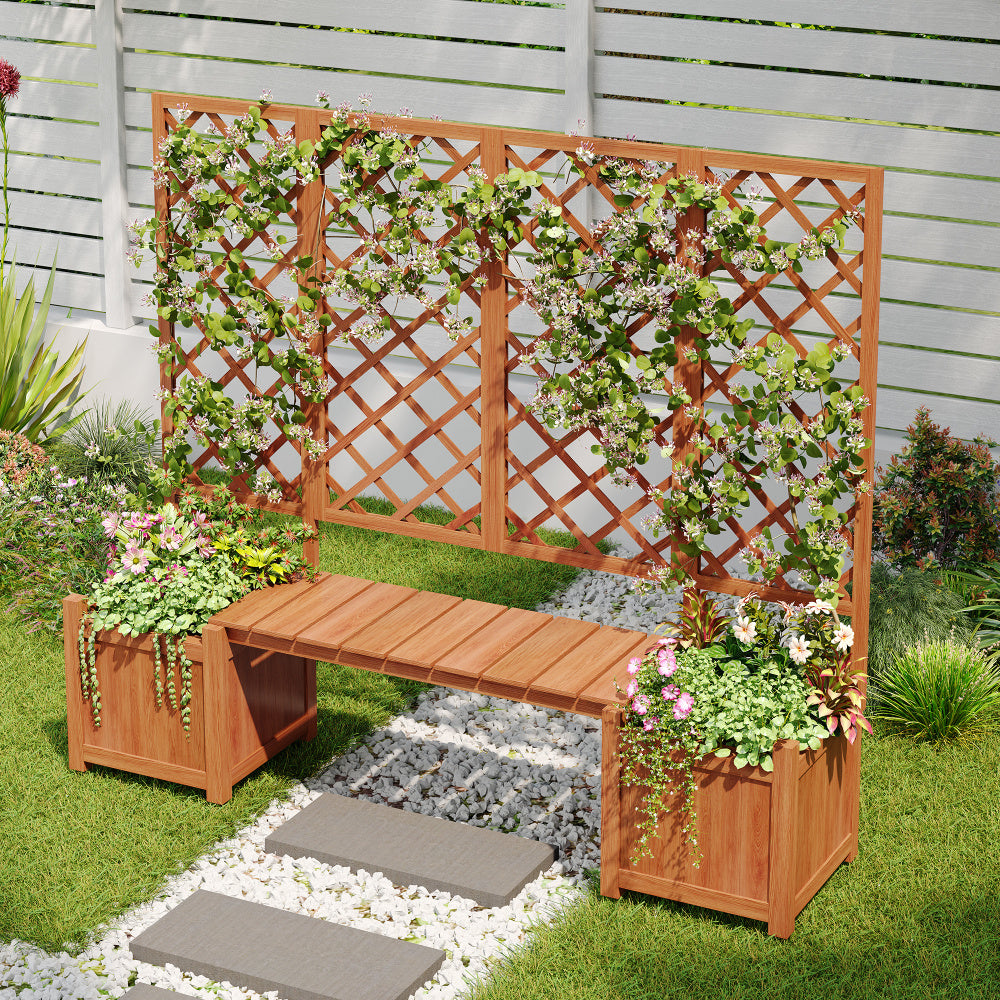 Jardinière en bois avec treillis et banc intégré — 169 cm